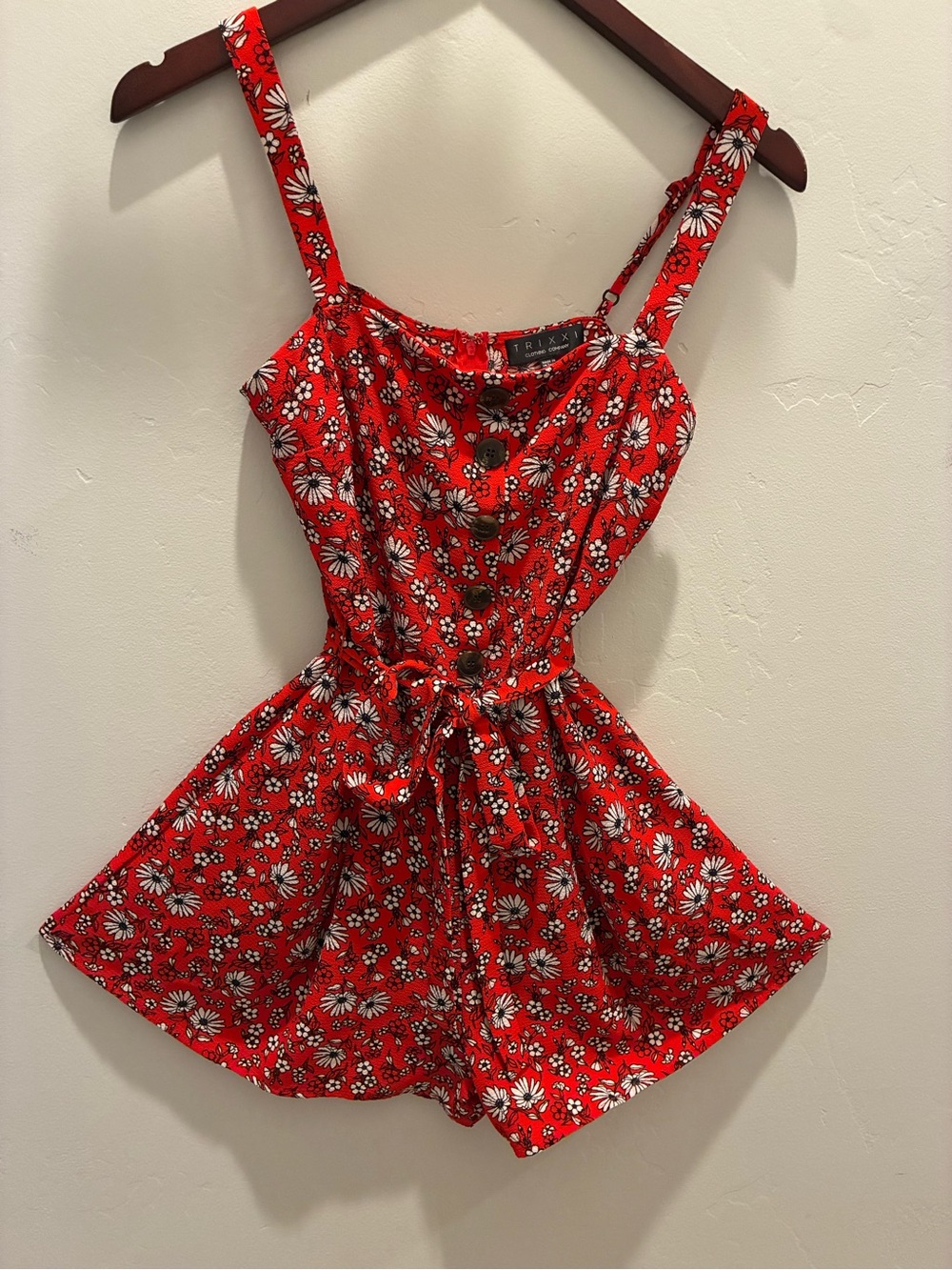 Trixxi Red Floral Tie-Front Camisole Romper